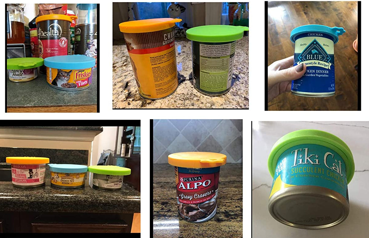 Pet Food Can Cover Silicone Can Lids for Dog and Cat Food(Universal Size,One Fit 3 Standard Size Food Cans),Green and Orange