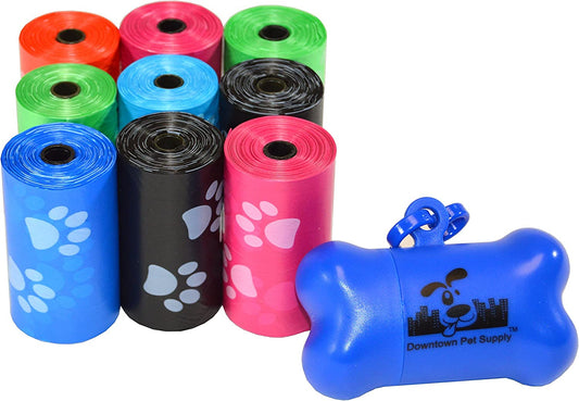 Vibrant Rainbow Paw Print Dog Poop Bags with Convenient Dispenser - 180 Leak-Proof Waste Bags for Easy Cleanups