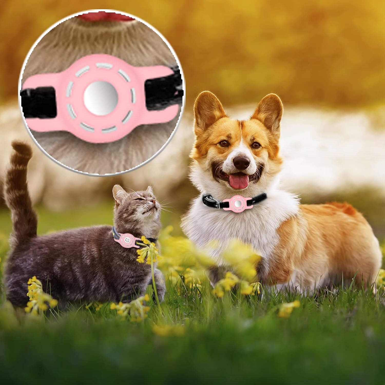 Premium AirTag Holder for Small Pets - 2 Pack Silicone Cat Collar Protectors for Apple AirTag