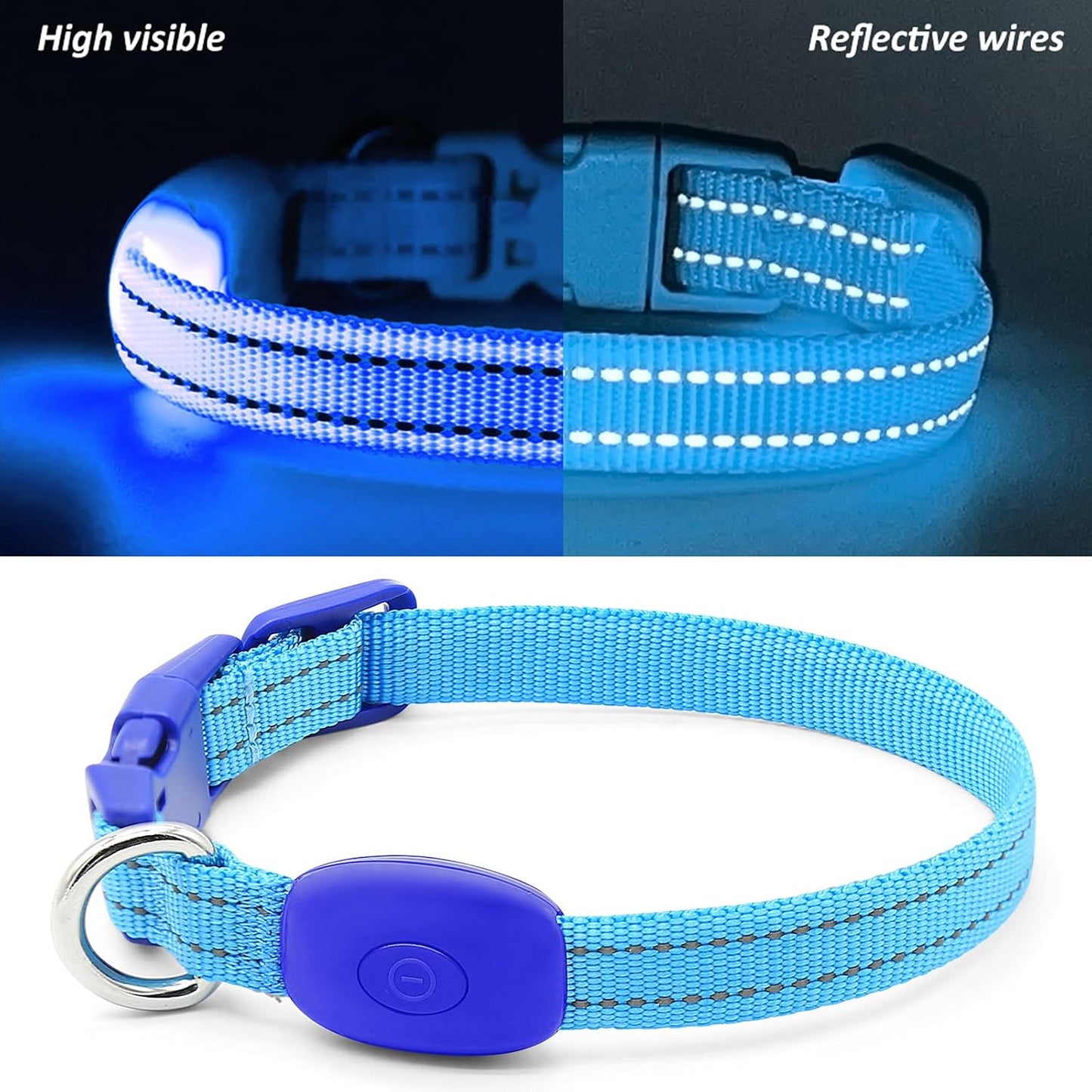 Ensure Your Pet's Safety with Our Rechargeable Reflective LED Dog Collar - Perfect for Small Dogs and Cats in Bright Royal Blue