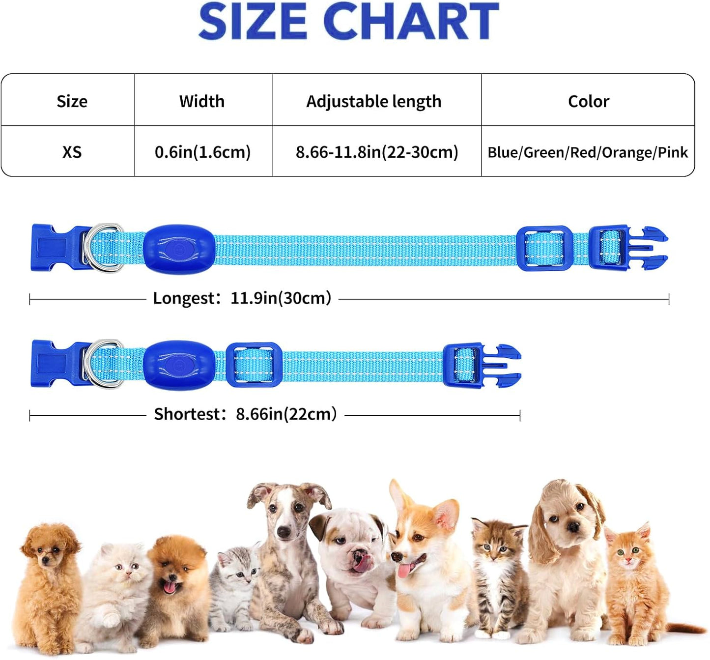 Ensure Your Pet's Safety with Our Rechargeable Reflective LED Dog Collar - Perfect for Small Dogs and Cats in Bright Royal Blue