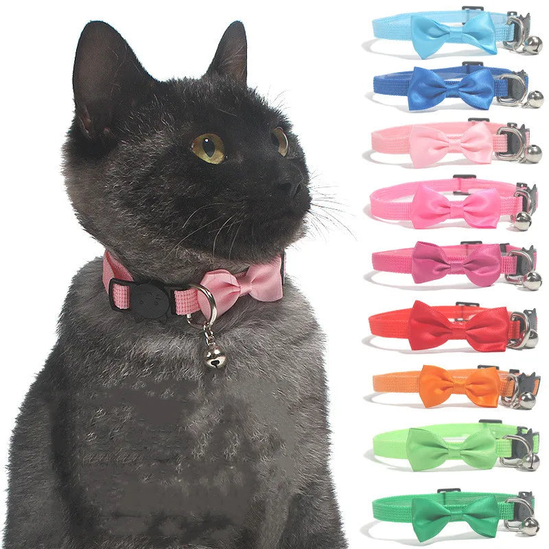 Charming Multicolor Adjustable Cat Bow Bell Collars - Safe and Stylish Pet Accessories