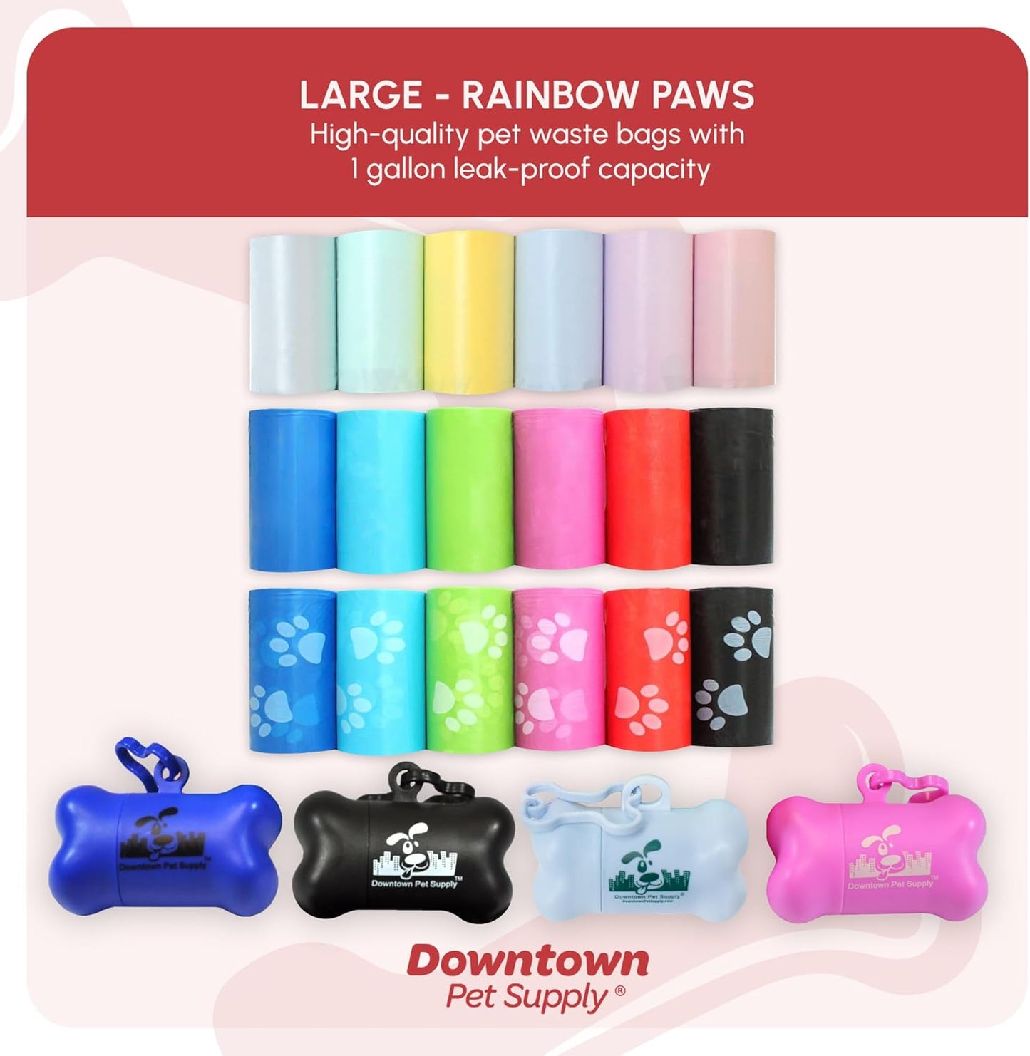 Vibrant Rainbow Paw Print Dog Poop Bags with Convenient Dispenser - 180 Leak-Proof Waste Bags for Easy Cleanups