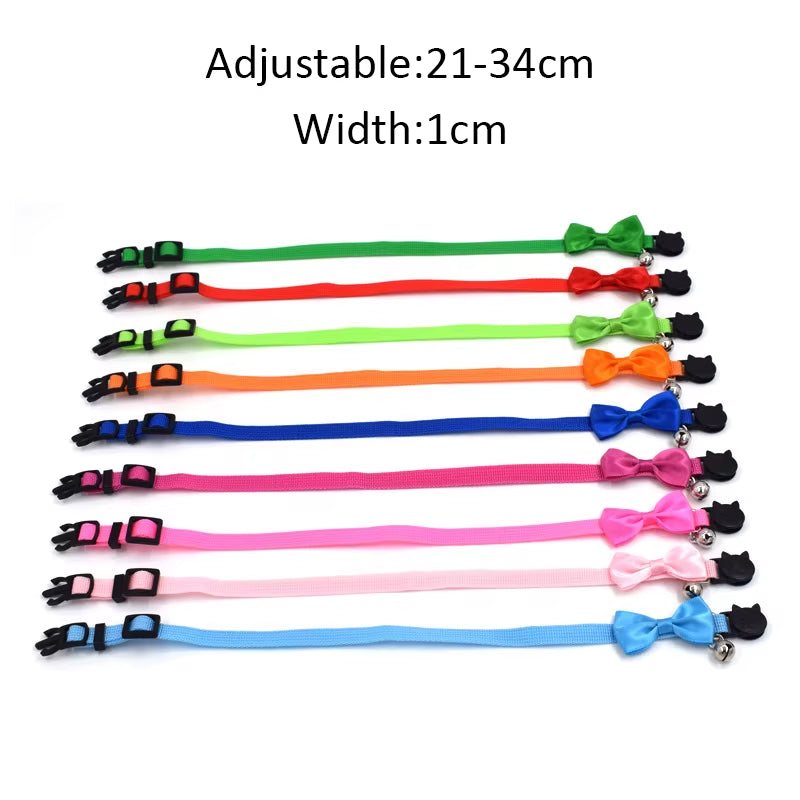 Charming Multicolor Adjustable Cat Bow Bell Collars - Safe and Stylish Pet Accessories